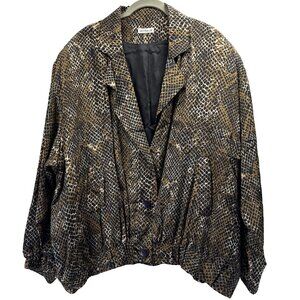 Ann May Women's Bomber Jacket Large 100% Silk Y2K 90's‎ Padded Shoulders Snake
